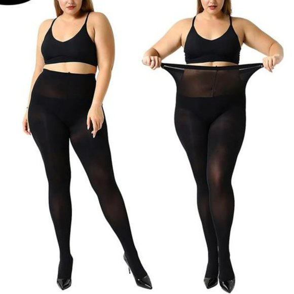 2 Pc Women's Plus Size Black Pantyhose Tights Sexy Stockings Lingerie - Picture 2 of 5